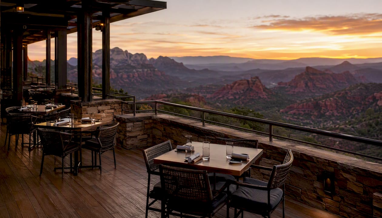 Patio with sunset valley view at Cliffside Restaurant