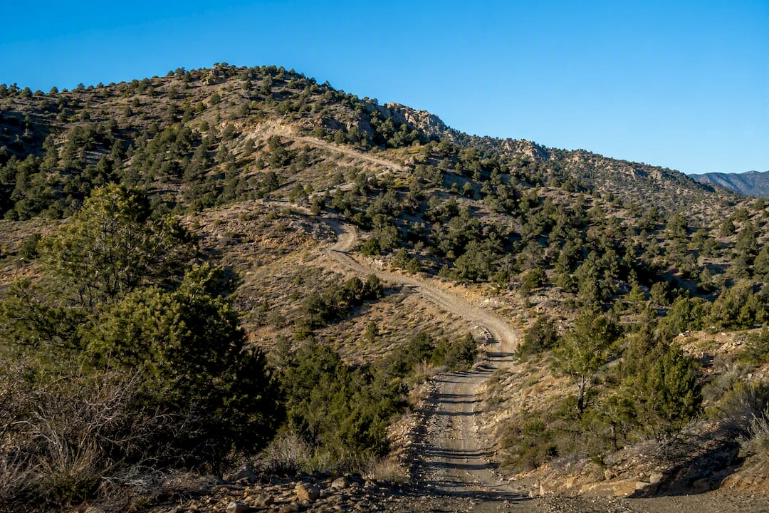 Rocky off-road trail in Whitmore Canyon in morning