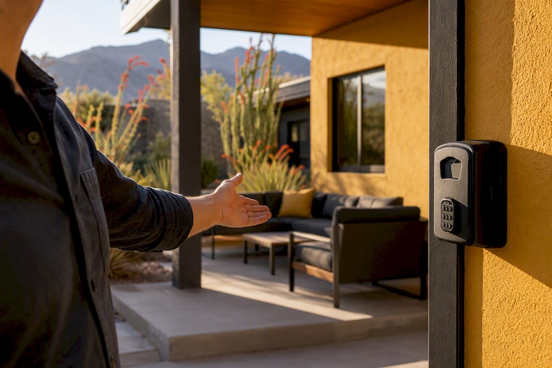 Host demonstrating check-in key lockbox
