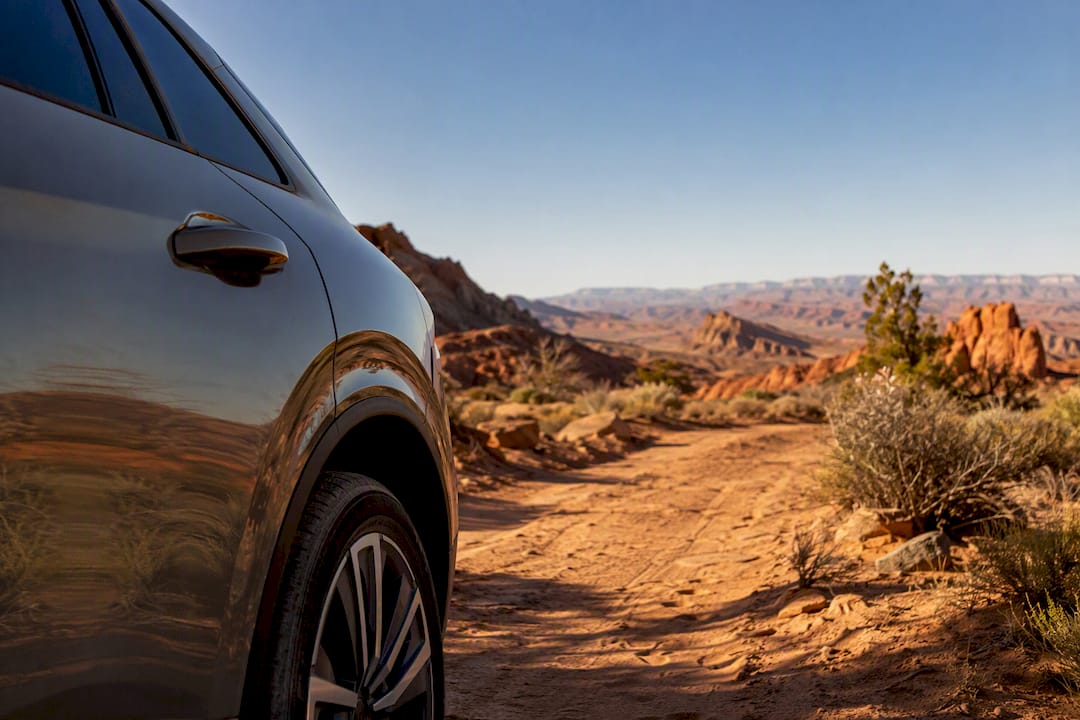 Partial rental car near Kayenta Art Village landscape