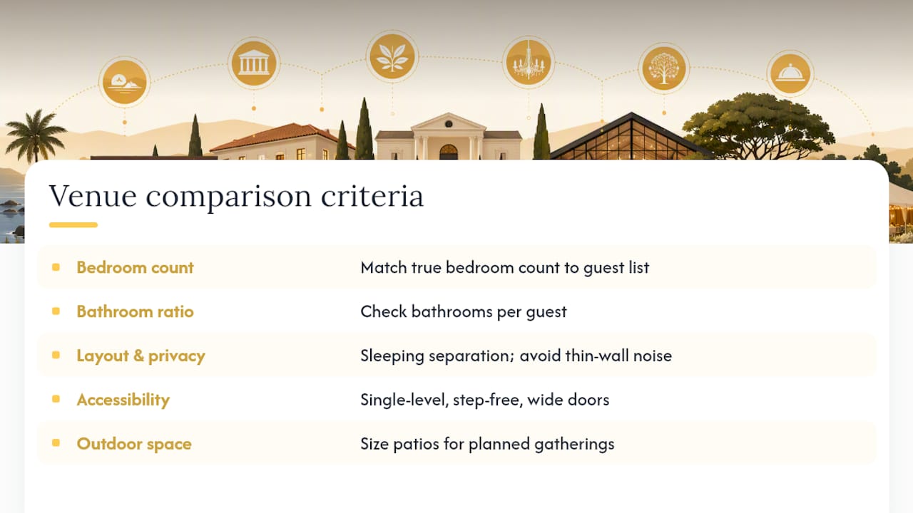 Diagram comparing venue features for group size and comfort
