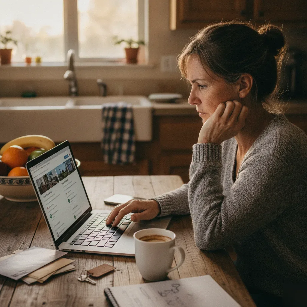 Santa Clara rental owner comparing vacation rental site listings on a laptop at home
