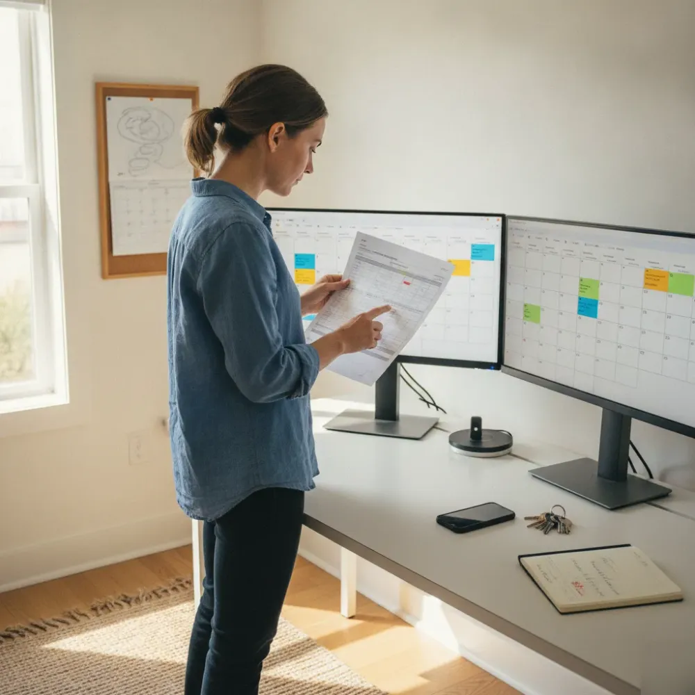 multi-platform-listing-calendar-sync-vacation-rental Rental manager comparing booking calendars across two vacation rental site platforms