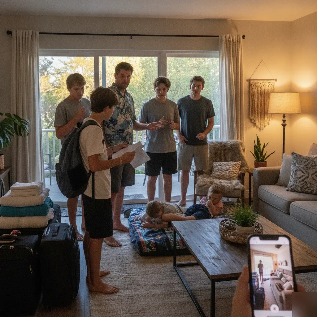 Family checking bed layout in a Santa Clara vacation rental sleeping 10 guests