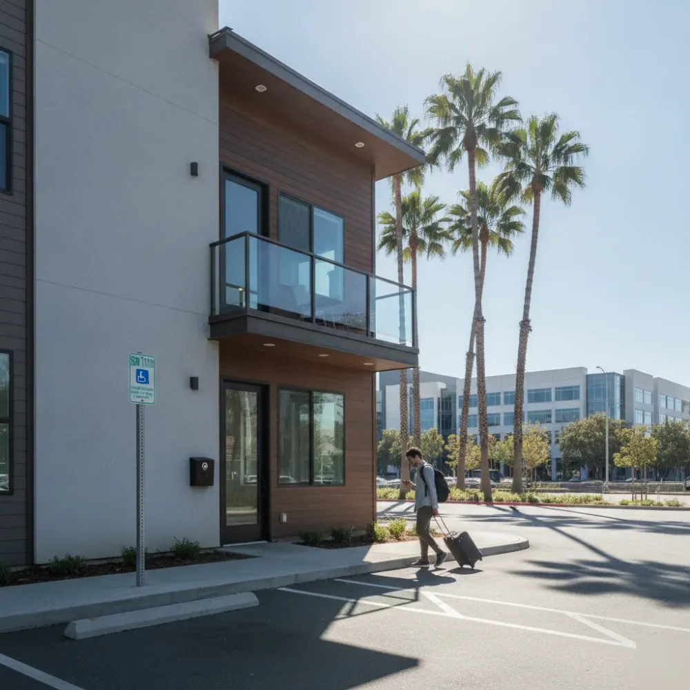 Visitor arriving at a Santa Clara vacation rental townhouse near tech corridor