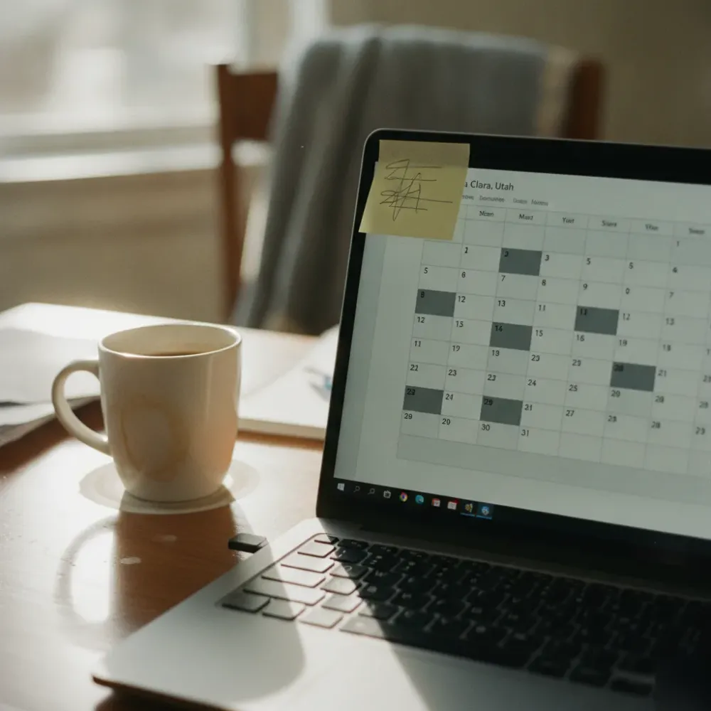 booking-calendar-availability-grid-vacation-rental-santa-clara Close-up of vacation rental booking calendar grid on laptop screen Santa Clara Utah