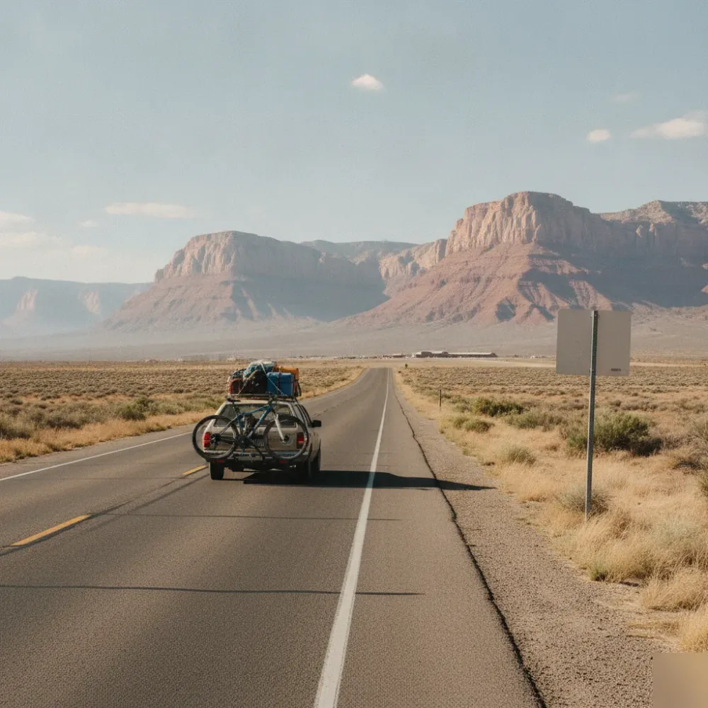 drive-to-destination-highway-santa-clara-utah-vacation-rental Packed car driving highway toward Santa Clara Utah vacation rental drive-to destination