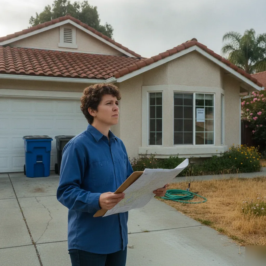 Santa Clara homeowner reviewing zoning documents outside a house for short-term rental business